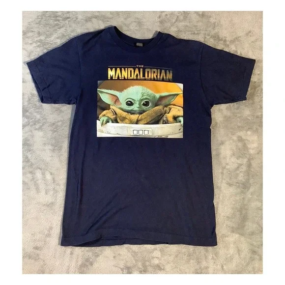 Star Wars The Mandalorian Grogu Baby Yoda Navy T-Shirt Men's M - Picture 2 of 7